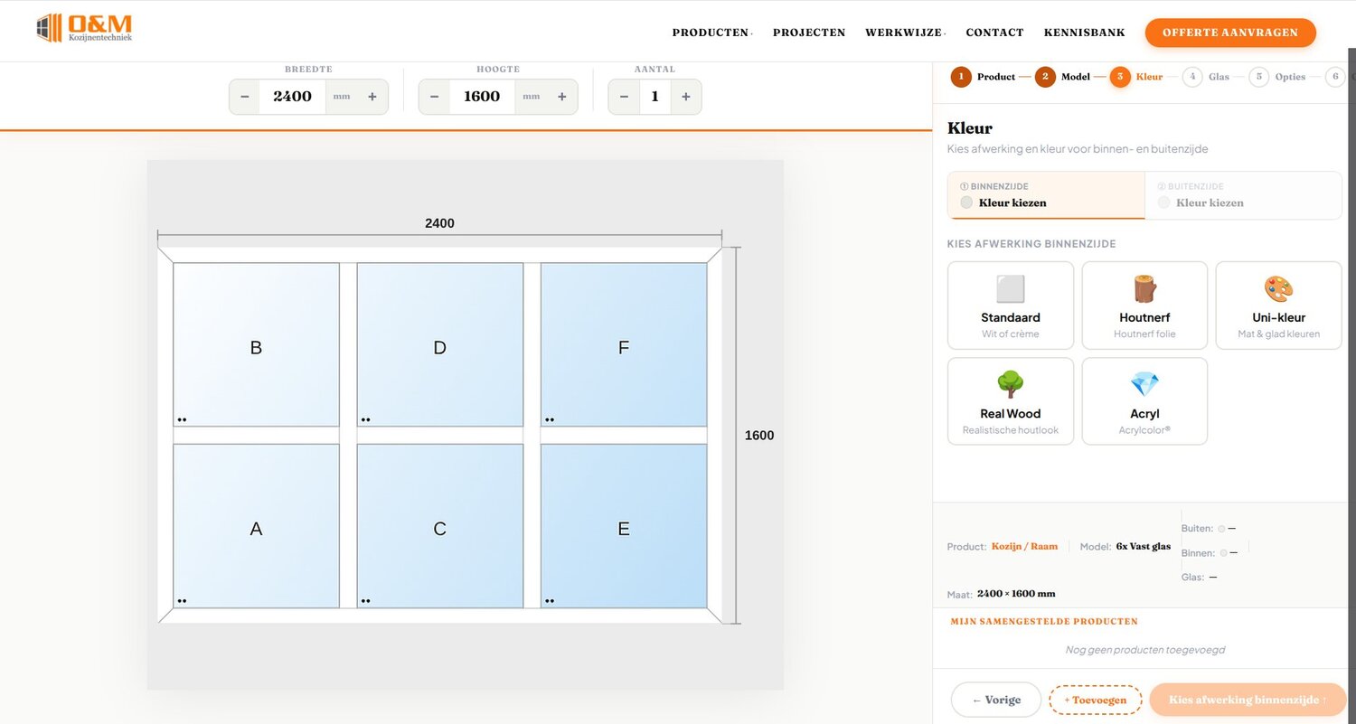 OM Kozijnen Techniek — kozijn configurator UI